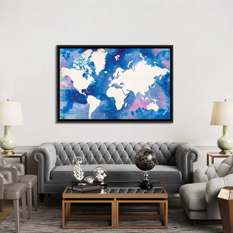 « starry world », reproduction sur toile, H 40 po x l 60 po x P 1,5 po, Toile avec cadre noir, Pas de tapis
