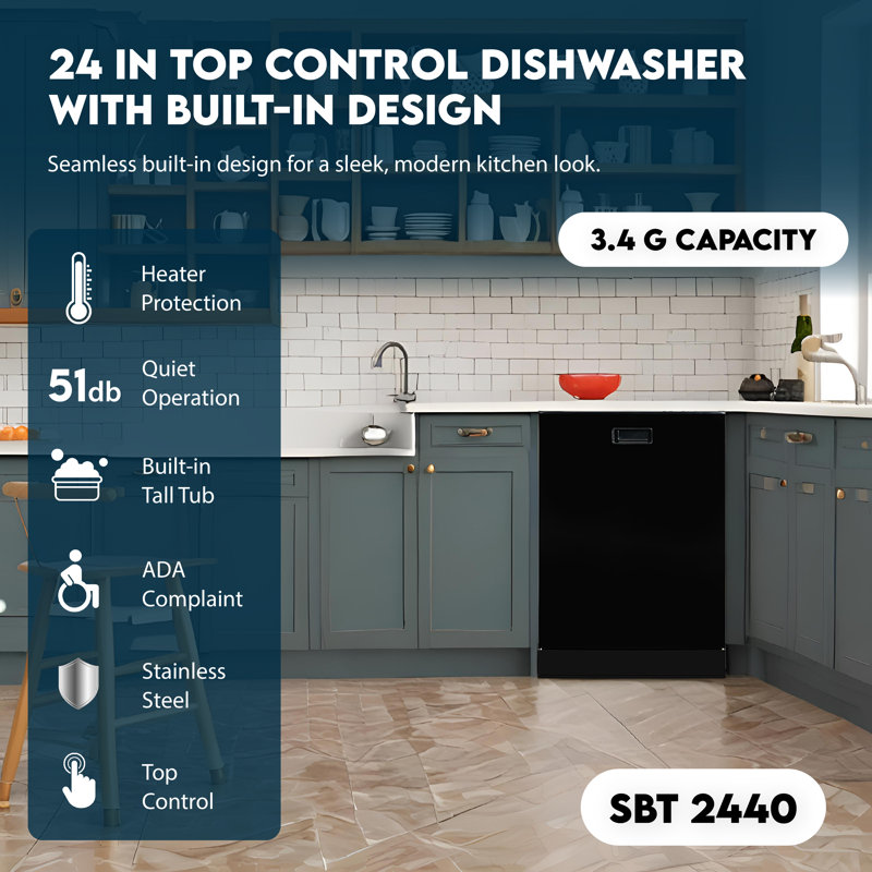 Equator 24 in Dishwasher Top Control 3 Rack 15 place 3.4g QUIET 51 dB 110V EStar, Black