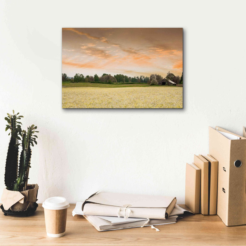 «Barn In The Field Of Spring Flowers» par Don Schwartz, estampe numérique sur toile, H 12 po x l 18 po x P 0,75 po