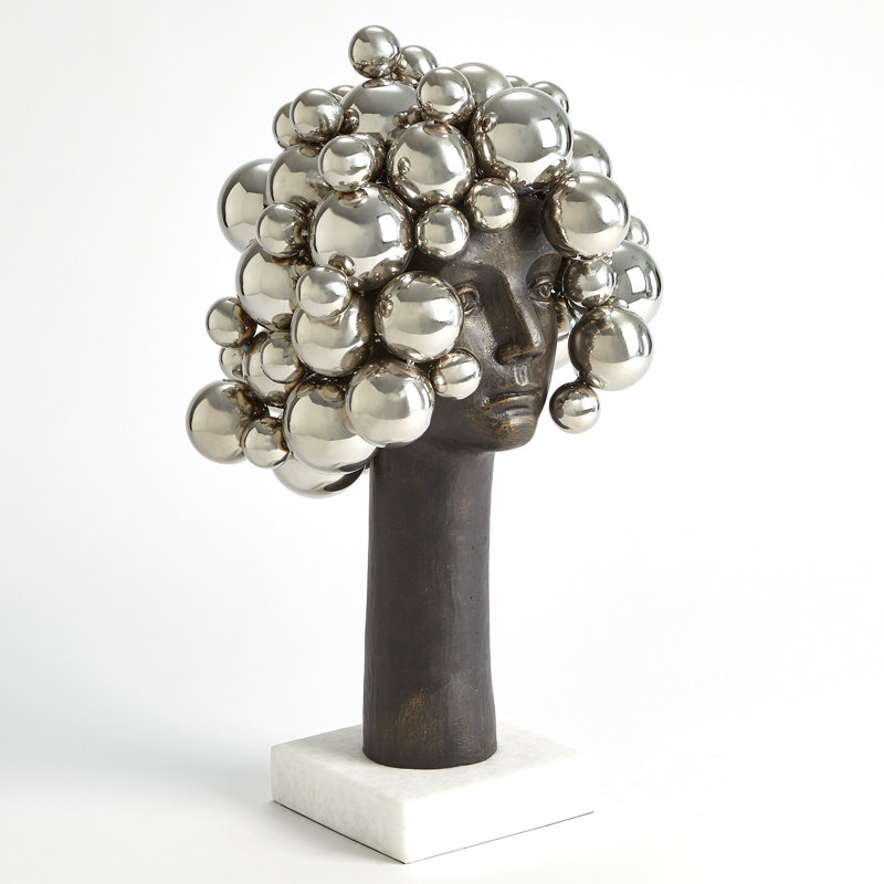 Bubbles for Brains Nickel-Plated Iron Sculpture on Marble Base