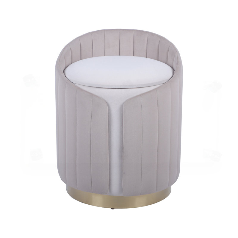 Mercer41 Plush Velvet Vanity Stool Ottoman with Storage, Taupe