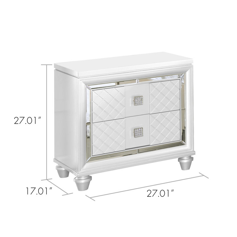 Table de chevet 2 tiroirs Mian, Blanc
