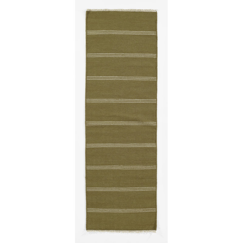 Hand Tufted Striped Area Rug in Green, Runner 2'6" x 8'
