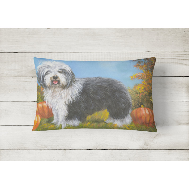 Outdoor Throw Pillow, Old English Sheepdog Ocotoberfest