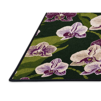Washable Orchids Hawaiian Area Rug