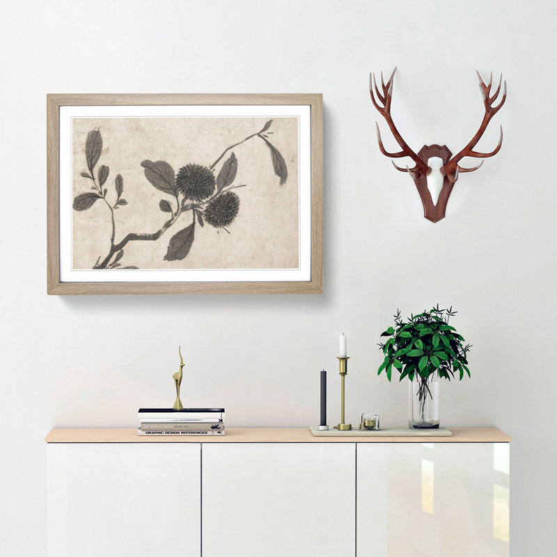 Branch of a Fruit Tree by Shen Zhou - Picture Frame Painting Print, 48cm H x 65cm W x 2cm D, Oak Framed