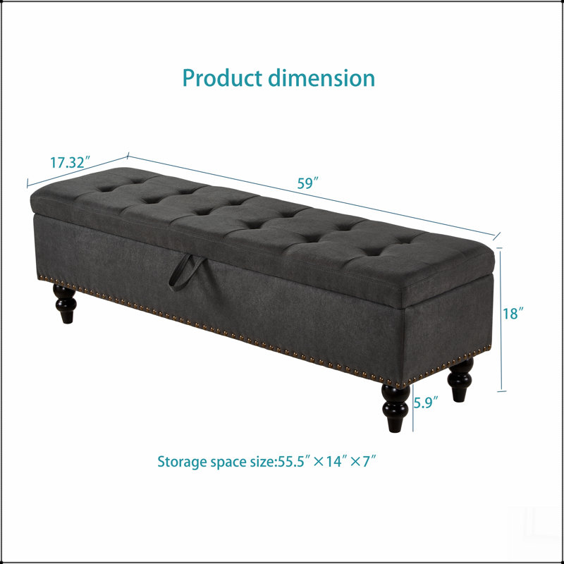 Banc rembourré 51,5 po avec rangement