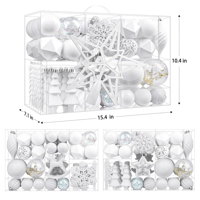 100 pièces de décorations d'arbre de Noël, boules décoratives en plastique incassable pour décoration de sapin de Noël, blanc