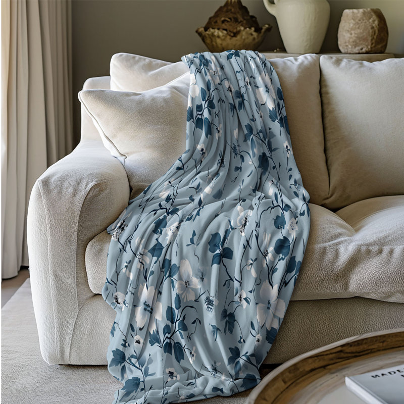 Serene Blue Garden - 1 pièce Sherpa Premium, Grand lit