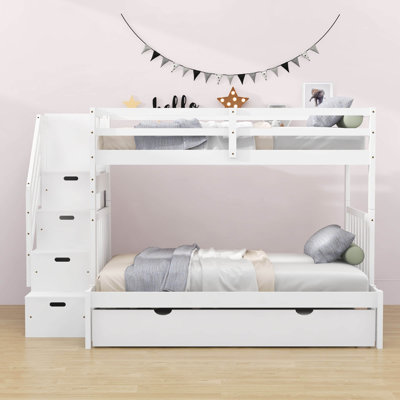 Elitha Kids Twin over Twin/Full Wood Bunk Bed with Trundle with Drawers -  Harriet Bee, 62871FCB32C541EEB24C4EA0A358ED36