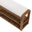 Banc de 55 po en bois massif avec coussin amovible, banc rembourré avec rangement à chaussures à 2 niveaux