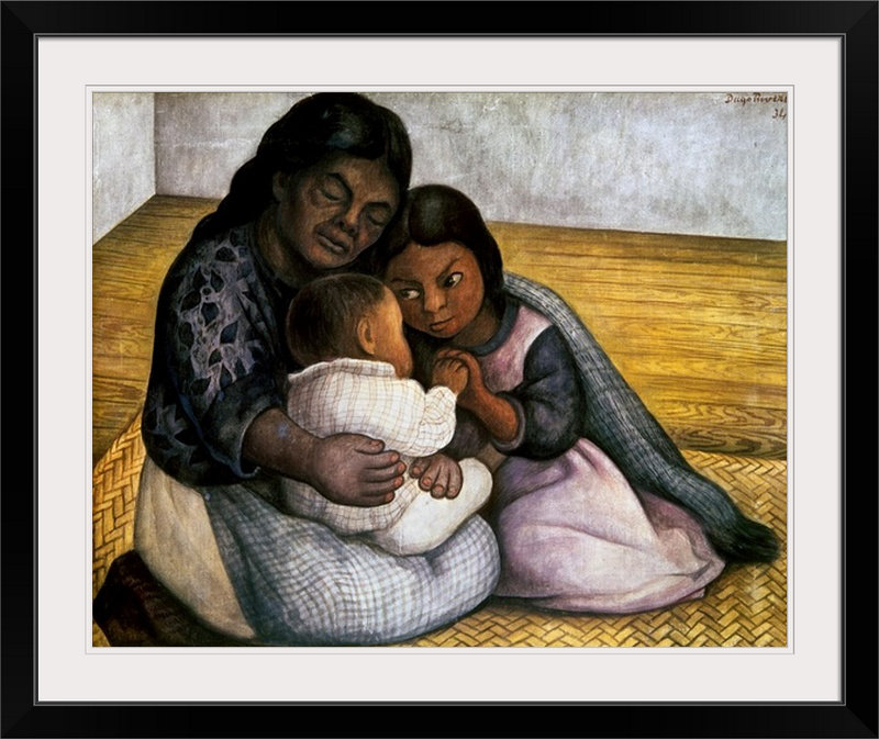 « rivera : mère et enfants » par l’impression de peintures Diego Rivera, Cadre noir, H 37 po x l 44 po x P 1 po