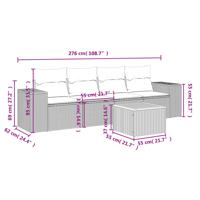 Ensemble de canapé de jardin Vidaxl noir, blanc crème