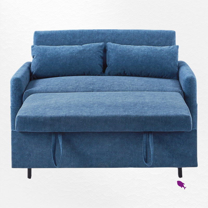 Caldina 55.3" upholstered sleeper sofa, Microfibre / microsuède bleu