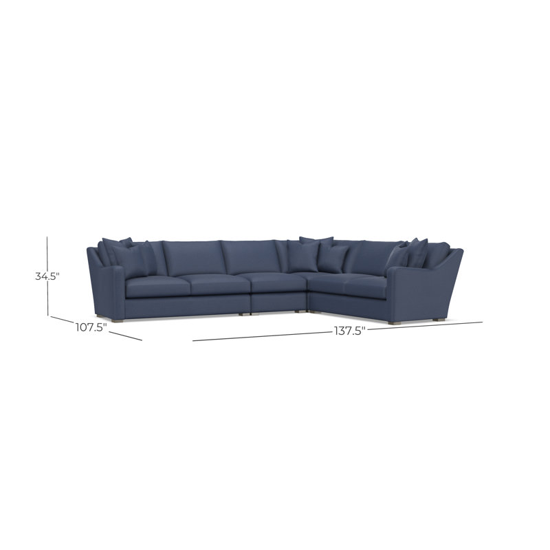 Bernhardt Ventura 4-Piece Fabric Sectional, Blue Polyester, 34.5" H x 137.5" W x 107.5" D, Right Hand Facing