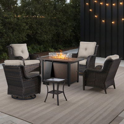 Wendye 7-Piece Outdoor Set With Fire Pit Table, Swivel Chairs & Side Tables For Patio