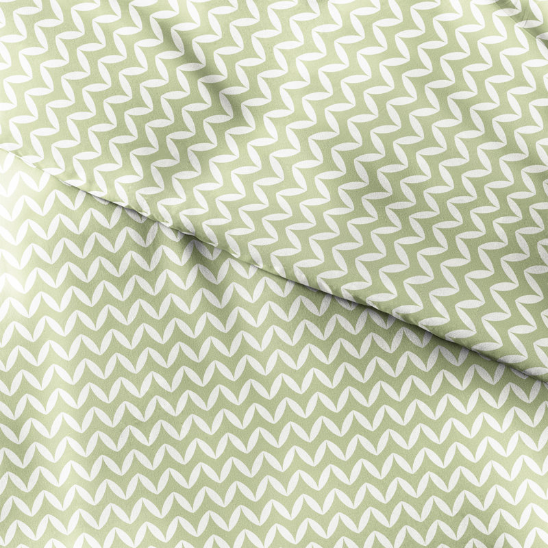Simply Soft™ Puffed Chevron Pattern Duvet Cover Set, Queen Duvet Cover + 2 Standard Shams, Sage