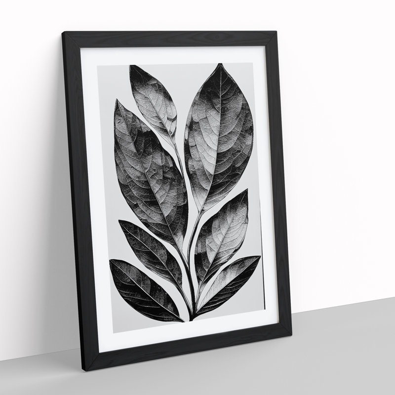 A Monochrome Leaves No.2 - Wall Art, Black Framed, 34cm H x 25cm W x 2cm D, White