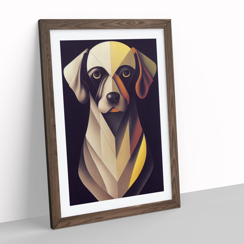 Unique Dog Abstract 1 Piece Single Picture Frame Wall Art, 64cm H x 46cm W x 2cm D, Walnut Framed