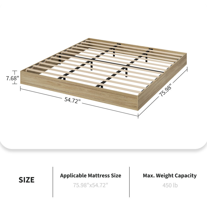 Solid Wood Platform Bed Frame, Floor-Standing Bed with Sturdy Slats, Full/Twin/King/California King/Twin-XL, Modern Minimalist Design