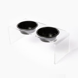 Medium Clear Double Pet Feeder with Color Bowls