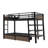Twin Size Metal Bunk Bed with Storage Shelves and USB Ports,Black-1386486201