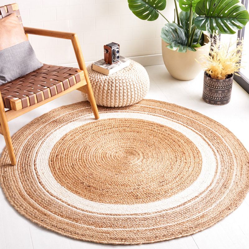 Pellet Natural Fiber Flat Weave Jute Rug, Round 5'