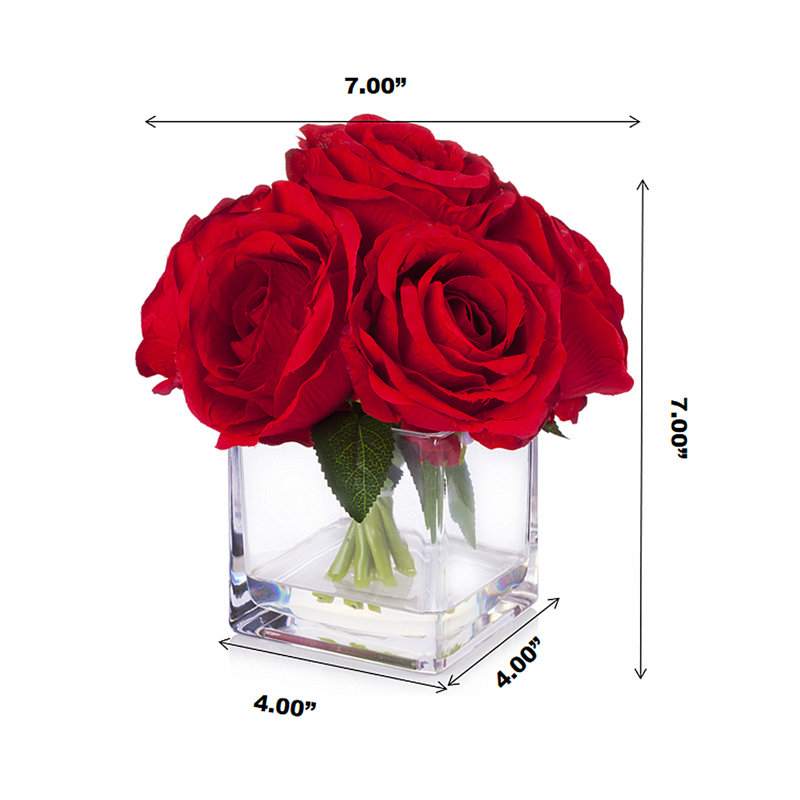 Faux Silk Rose Arrangement in Vase, Red