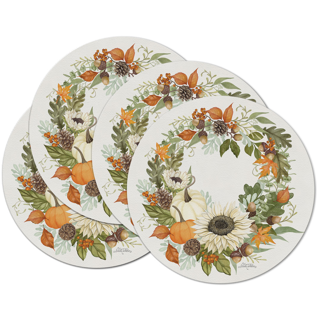 CounterArt Farmhouse Fall 4 Pack Round Reversible Placemats CounterArt