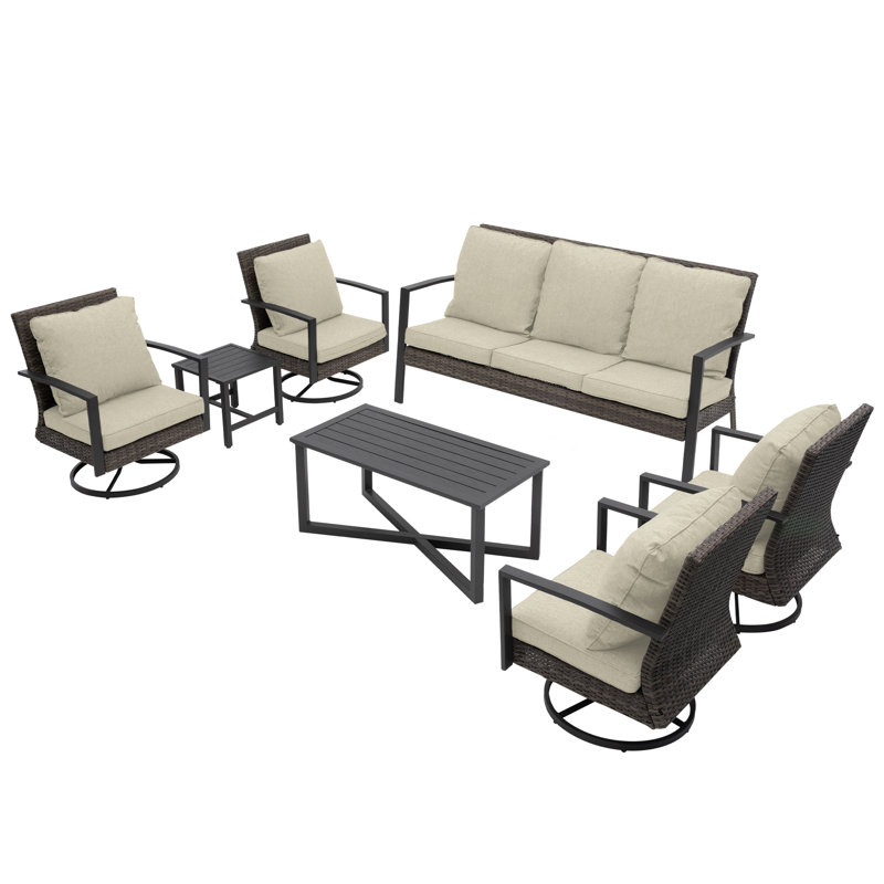 Shaylor Patio Swivel Dining Chairs Set With Cushions, Beige
