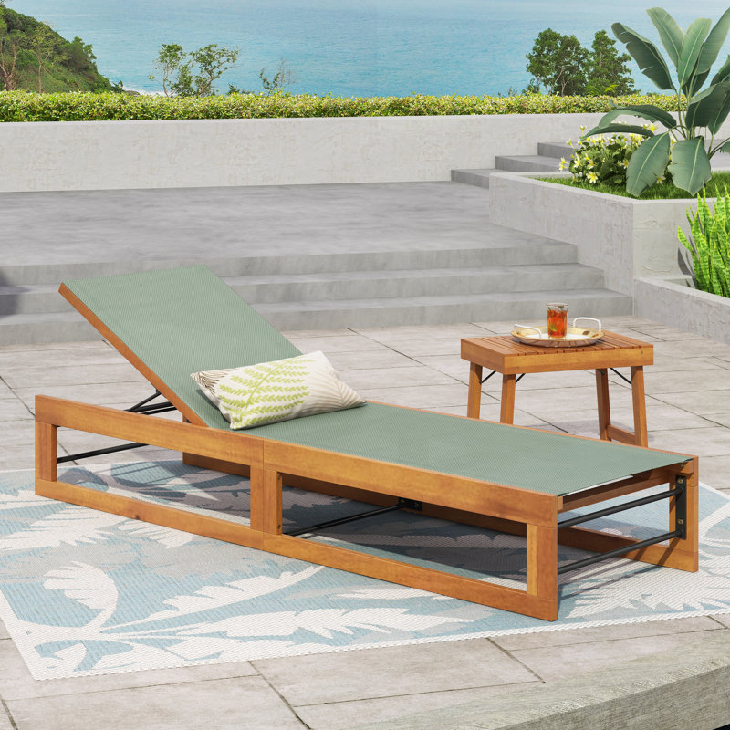 Outdoor Mesh Chaise Lounge With Durable Acacia Wood Frame, Perfect For Relaxing In The Sun, Green