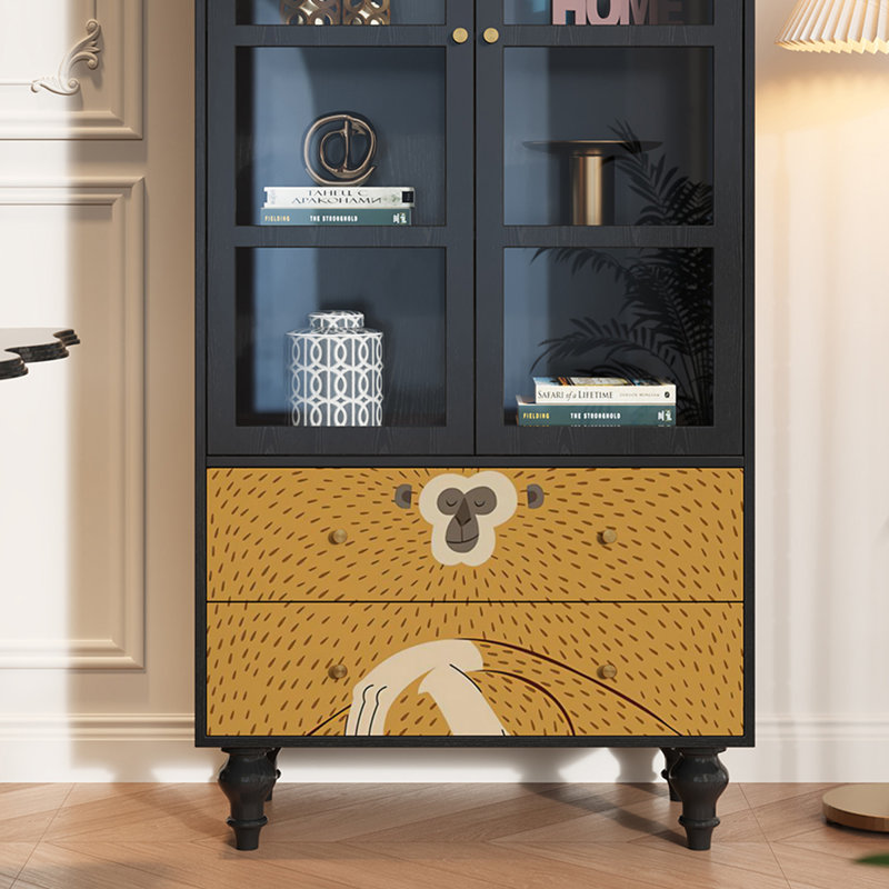 Vitrine en bois massif avec tiroirs