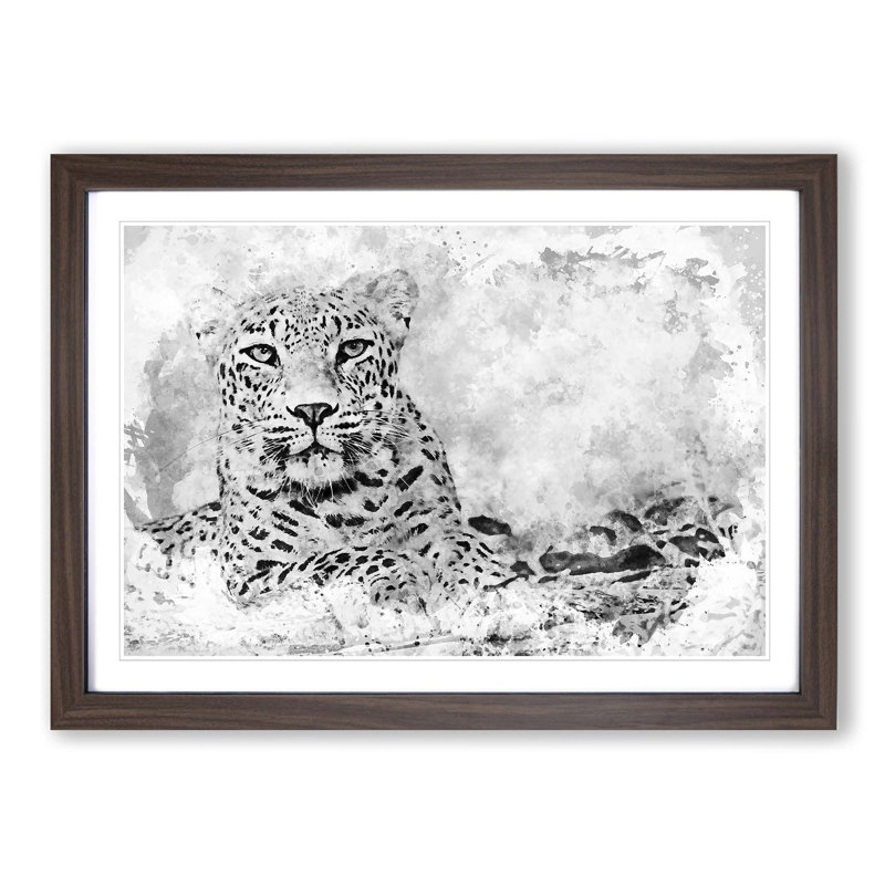 Leopard Resting in Abstract - Picture Frame Painting Print on MDF, Walnut Framed, 27cm H x 36cm W x 2cm D