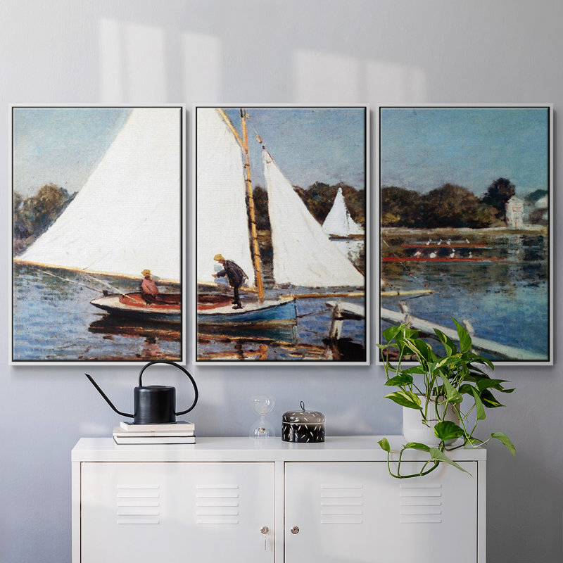 Ensemble de 3 pièces encadrées sur toile Monet, Cadre blanc, H 40 po x l 78 po x P 2 po