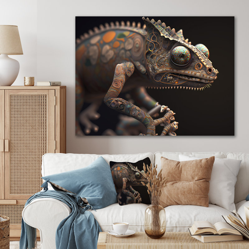 Gros plan sur un caméléon coloré, impression sur toile Zavier, H 34 po x l 44 po x P 1,5 po, Toile tendue