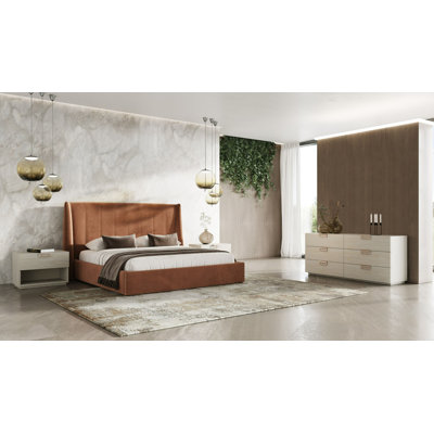 Ensemble de chambre à coucher 4 pièces Roma + Lago - Velours orange brûlé moderne + faux travertin