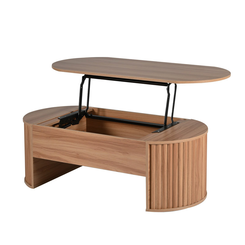 Table basse ovale à plateau relevable de 47,2 po avec rangement caché pour le salon, Naturel