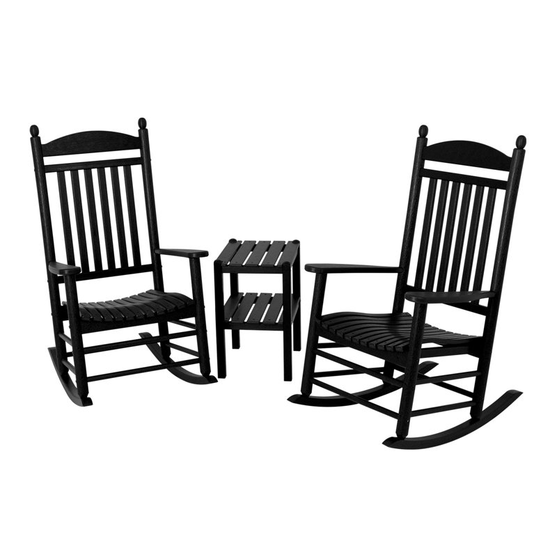 Ensemble de chaises berçantes 3 pièces POLYWOOD Jefferson, Noir
