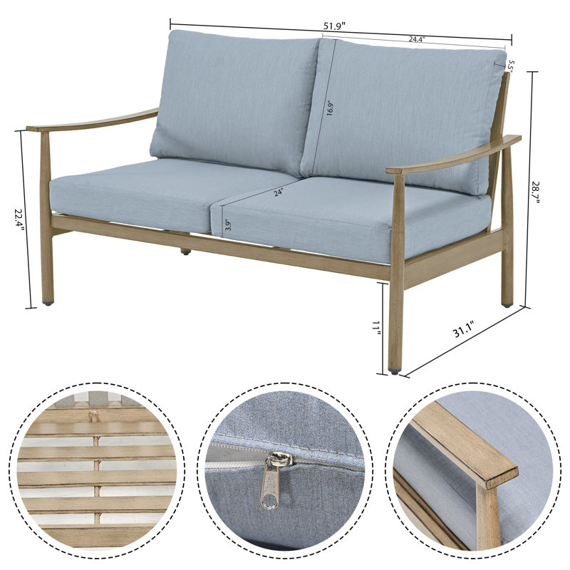 Mariene 52'' Wide L-Shaped Aluminum Patio Sofa with Cushions, Blue, Beige