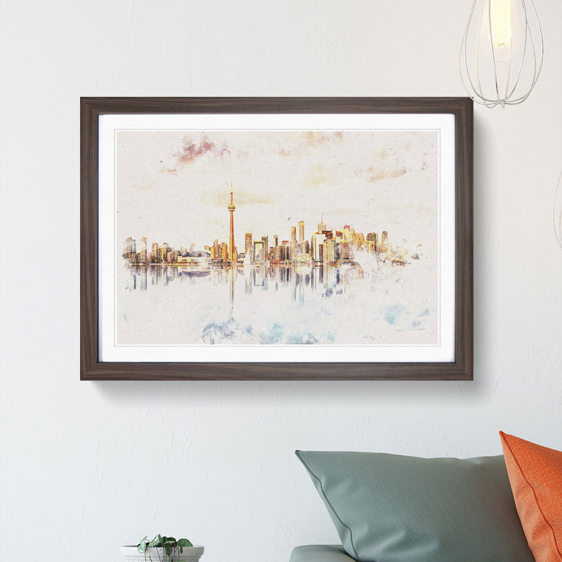 Reflection of the Toronto Skyline - Picture Frame Painting Print, Walnut Framed, 33cm H x 45cm W x 2cm D