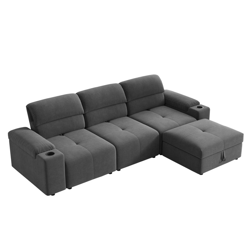 4 - Piece Upholstered Sectional, Gray Polyester Blend