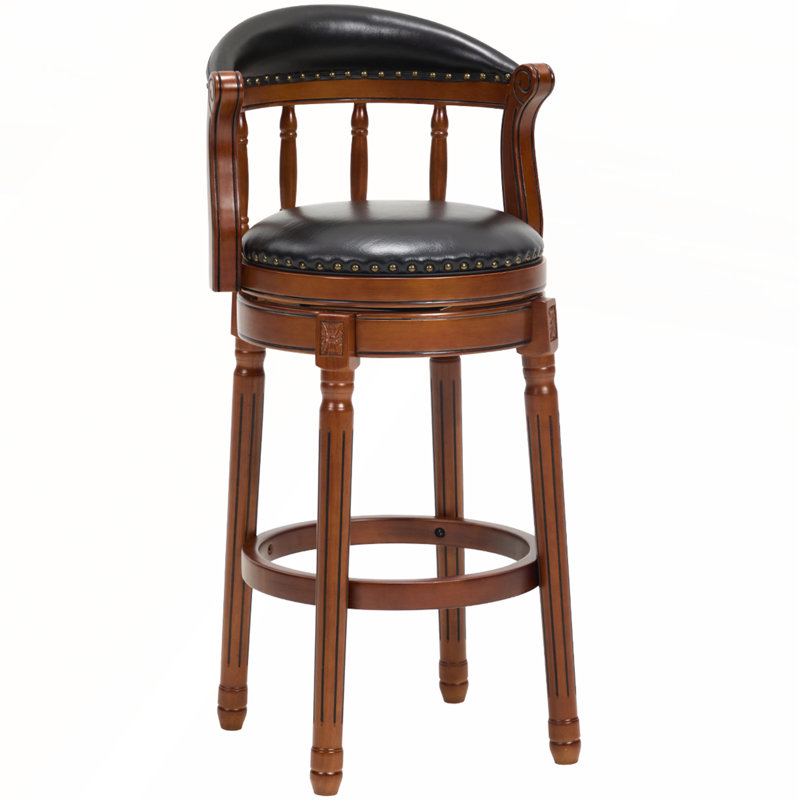 Tabourets de bar en cuir confortables avec plateau pivotant à 360 degrés et dossier incurvé en cuir, Noir