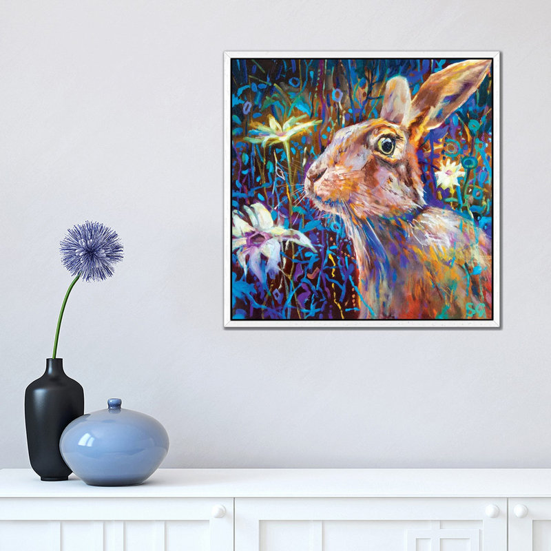 Big Daisies by Sue Gardner - Painting on Canvas, 45.72 cm H x 45.72 cm W, White Framed