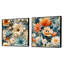 Terre cuite chaude et motif floral floral bleu - ensemble de collage floral carré carré de 2-139388598-139388599