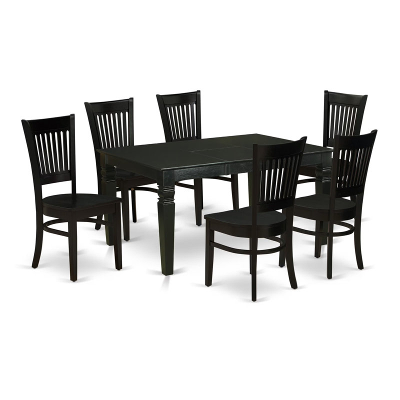 Ensemble de meubles de salle à manger 7 pièces comprenant une table de cuisine rectangulaire avec rallonge papillon et 6 chaises, noir