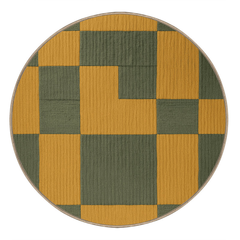 Tapis brun à carreaux lavable à la machine, Rond 3 pi