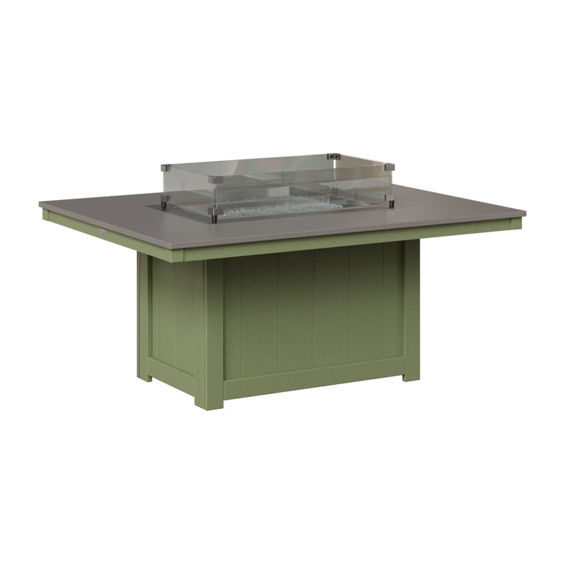 Berlin Gardens Donoma Rectangular Fire Pit Table, Hammered Top Stainless with Sage Base