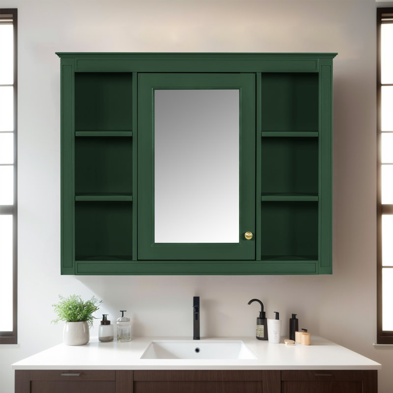 Wall Mounted Medicine Cabinet Mirror Fixed, Green