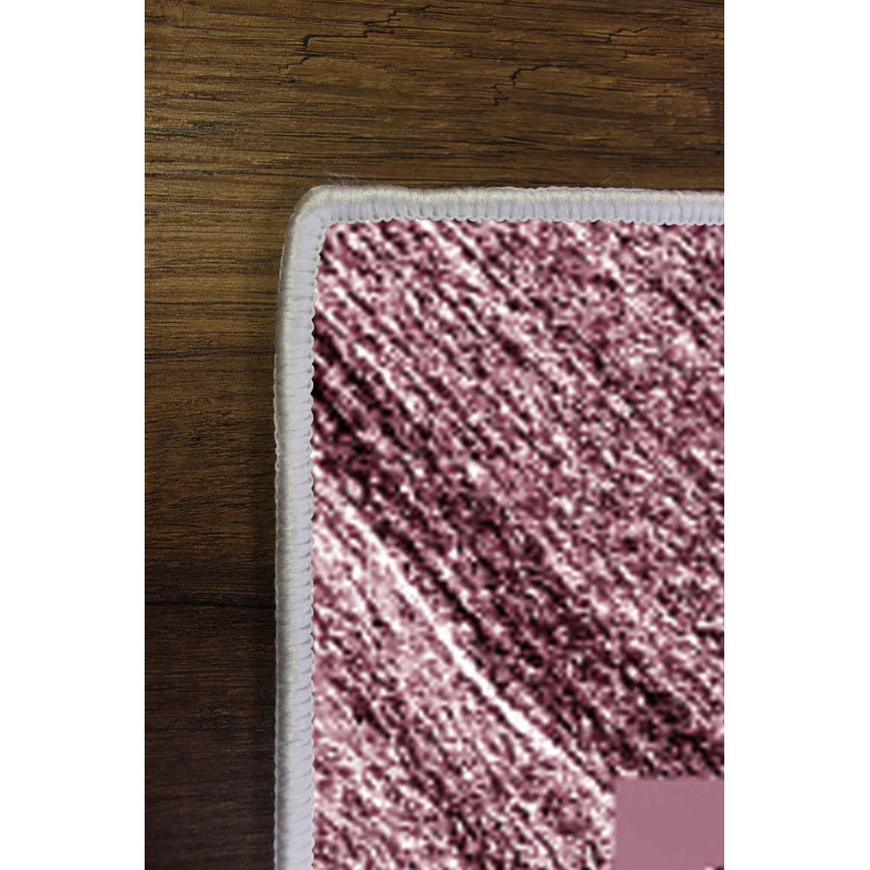 Petras Toile Machine Made Flatweave Polyester Area Rug in Black/Pink, Rectangle 3'11" x 5'11"