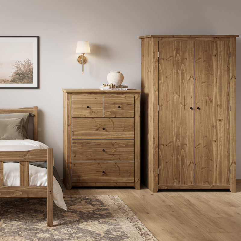 HAVANA PINE 5 DRAWER CHEST OF DRAWERS, Brown